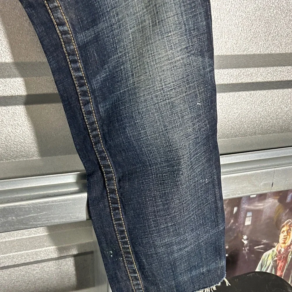 True Religion Geno Jeans Mens 30 Blue Relaxed Slim Dark Wash Raw Hem Streetwear